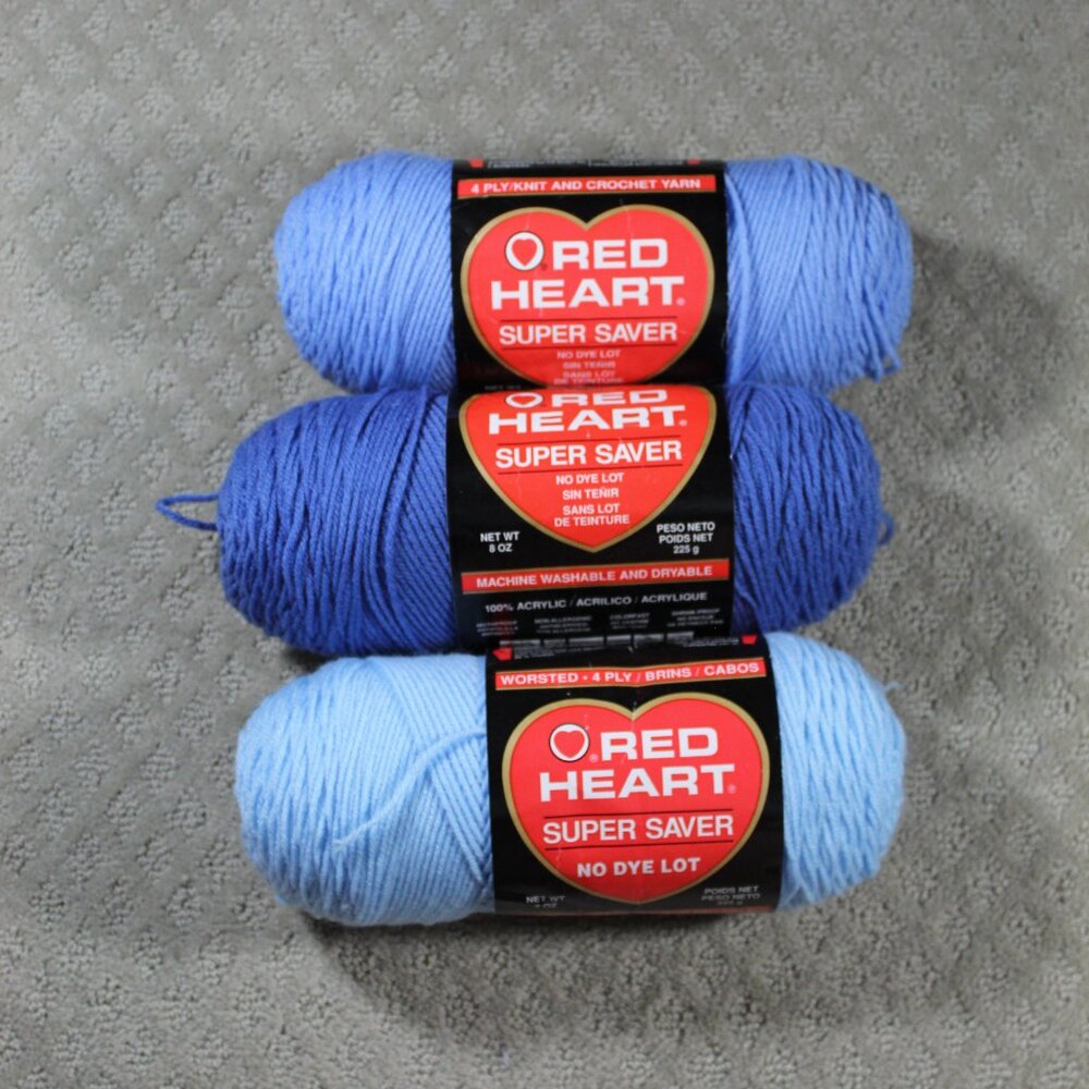 3 Skeins Red Heart Super Saver Yarn Blue 7 Oz Skein E300 100 Acrylic Worsted